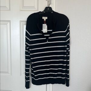 Nordstrom Open Edit Black and White Striped Zip-Up Sweater
